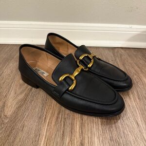 Bibi Lou Loafers Womens 8/39 Black Leather Loafers Horsebit Gold Shoes Preppy